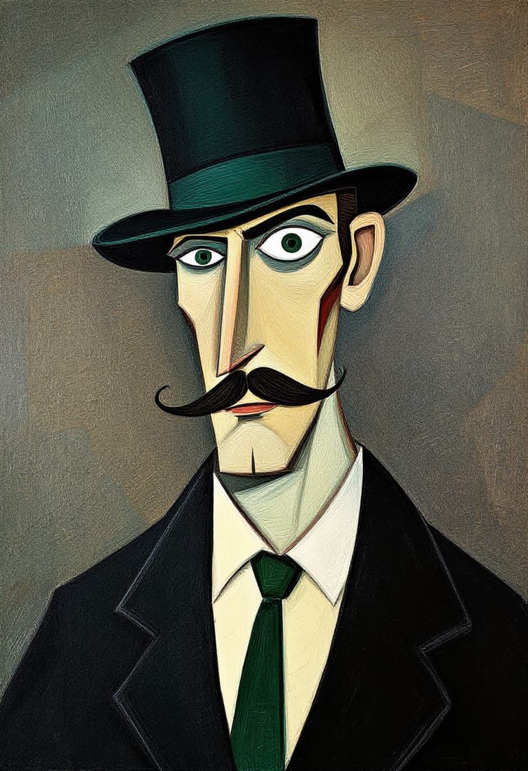 Stylized Portrait of a Man in a Top Hat and Suit