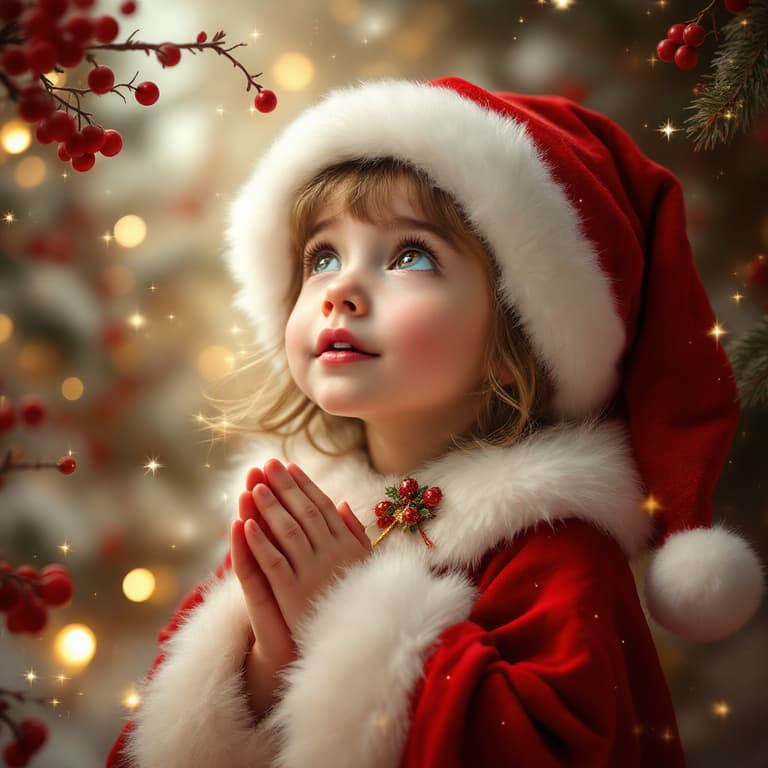 Adorable Child in Santa Hat Enveloped in Christmas Magic