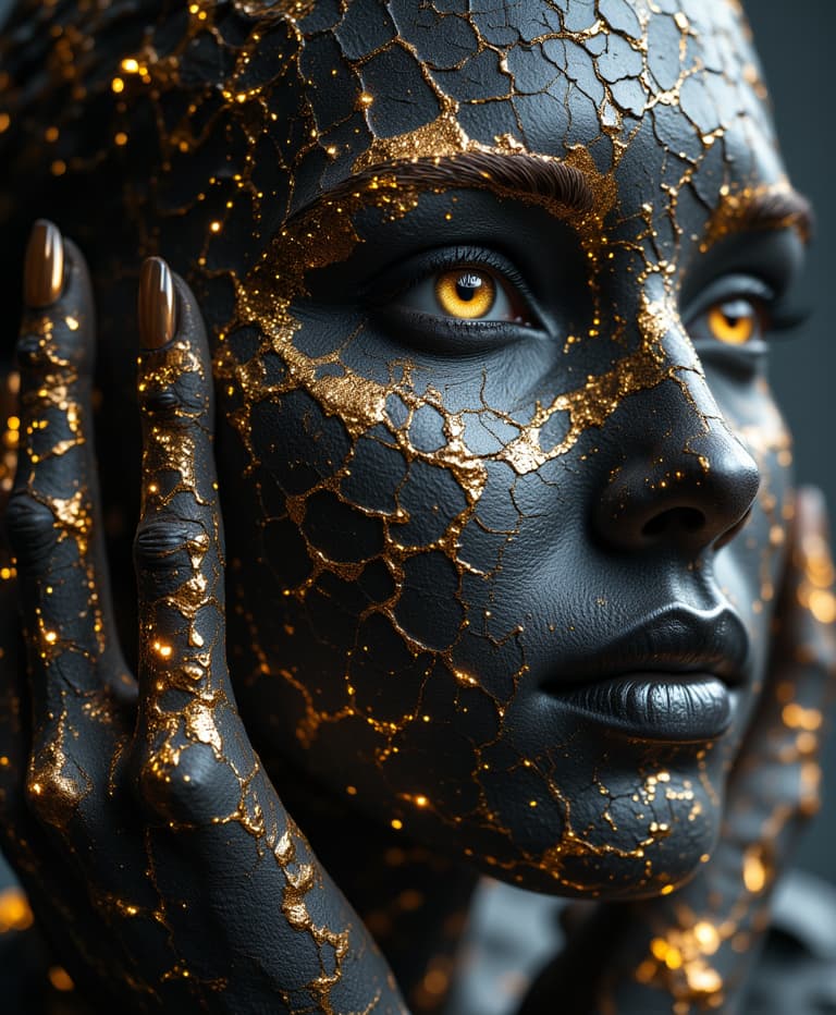 Golden Crackle Face Art Glittering Black Crackle Makeup