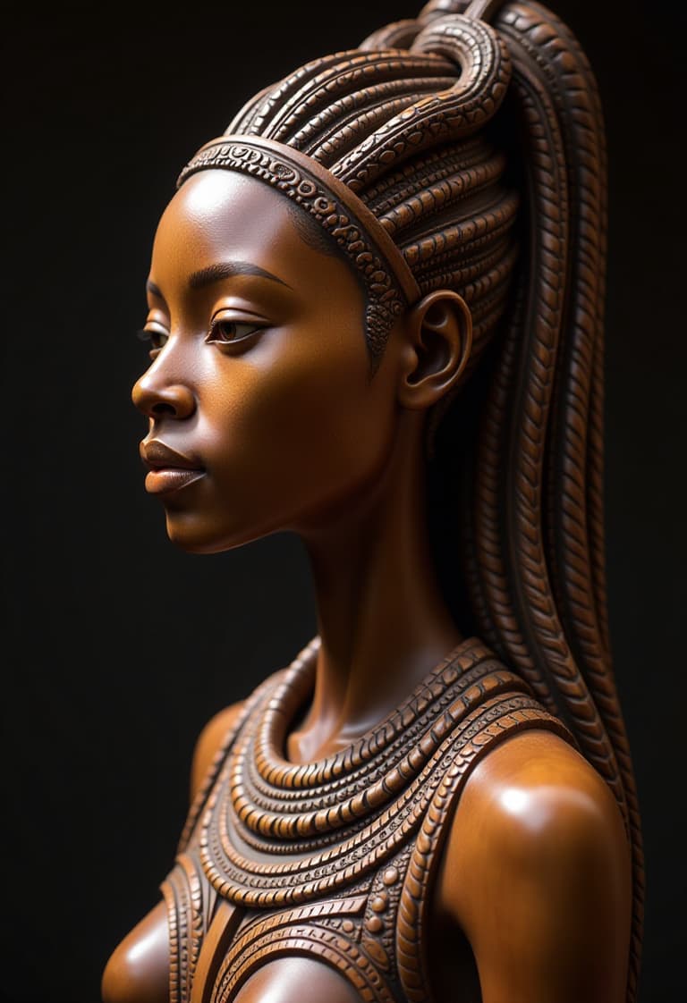 Stylish AfricanInspired Statue of a Woman with Braided Hair