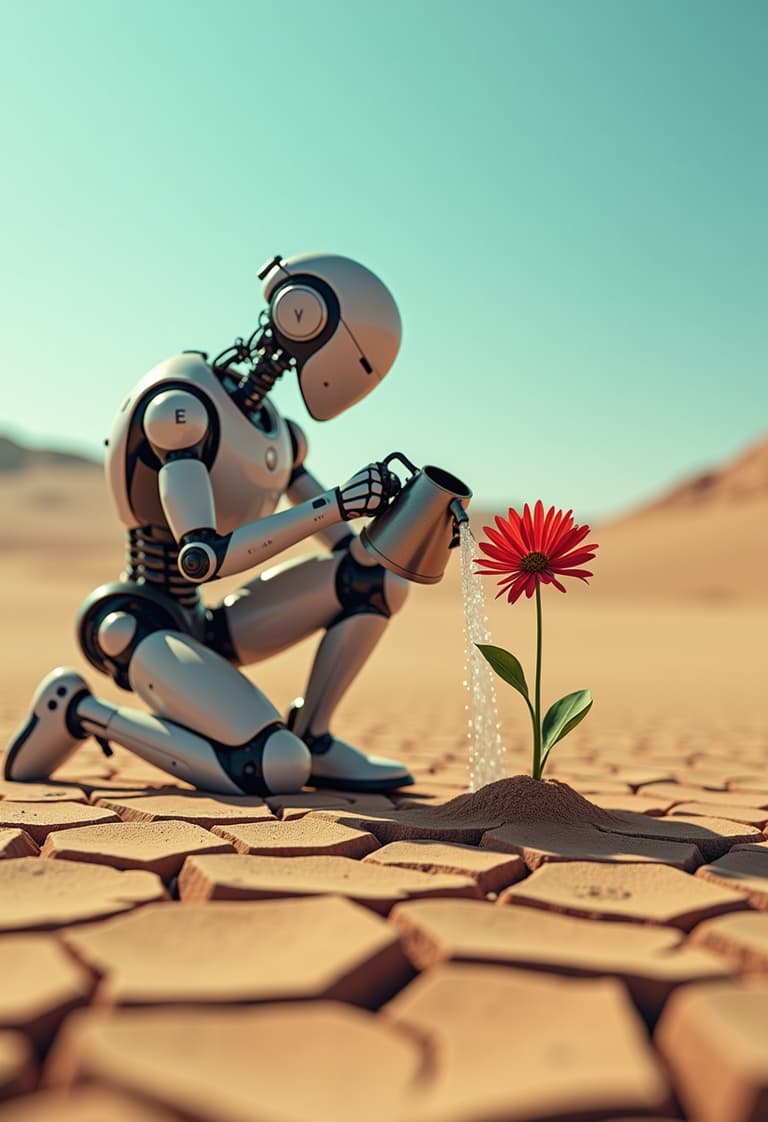 Robot Cultivating Flower in Desert Environment