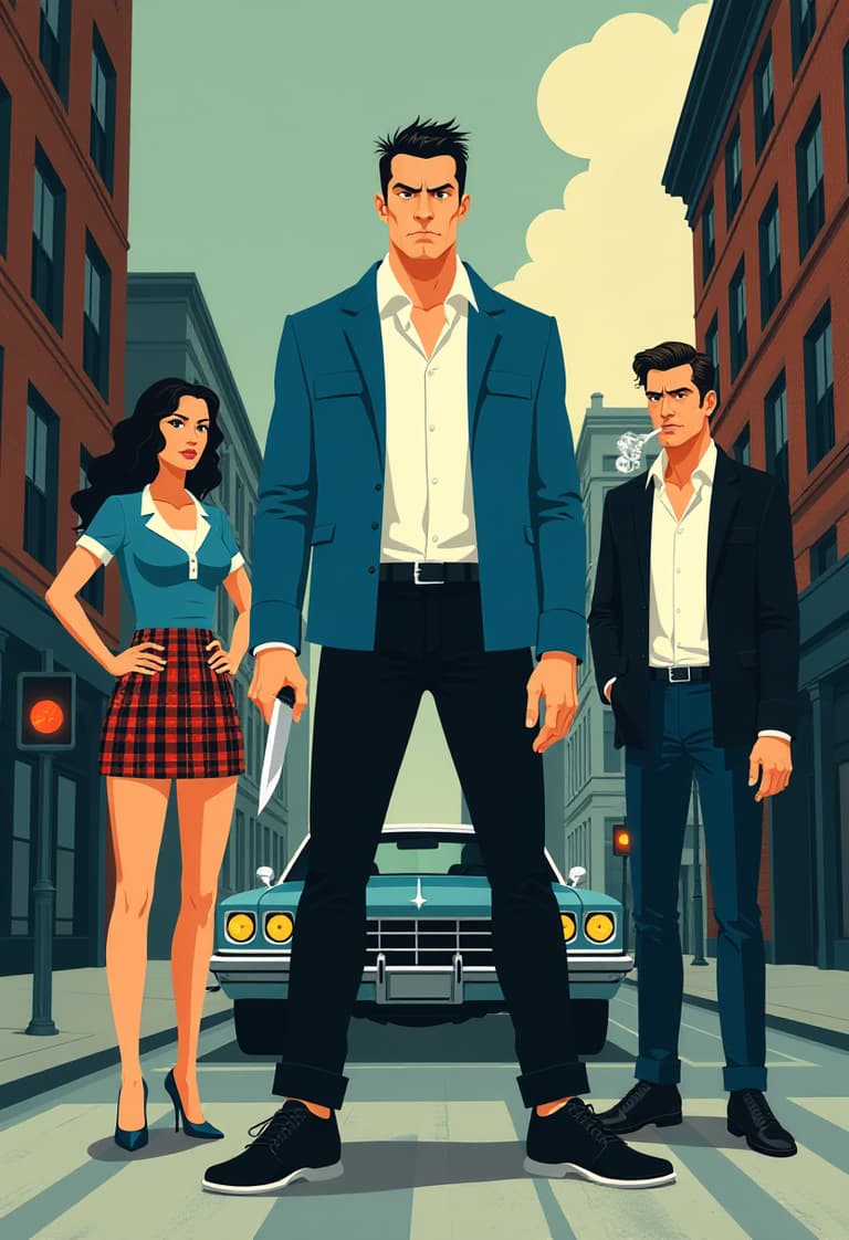 Stylish Illustration of Three People on a City Street