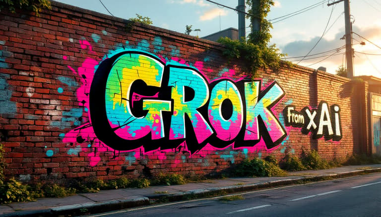 Vibrant Sunset Graffiti: GROK from xAI