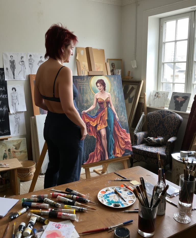 Artist at Work: Studio with Vibrant Canvas