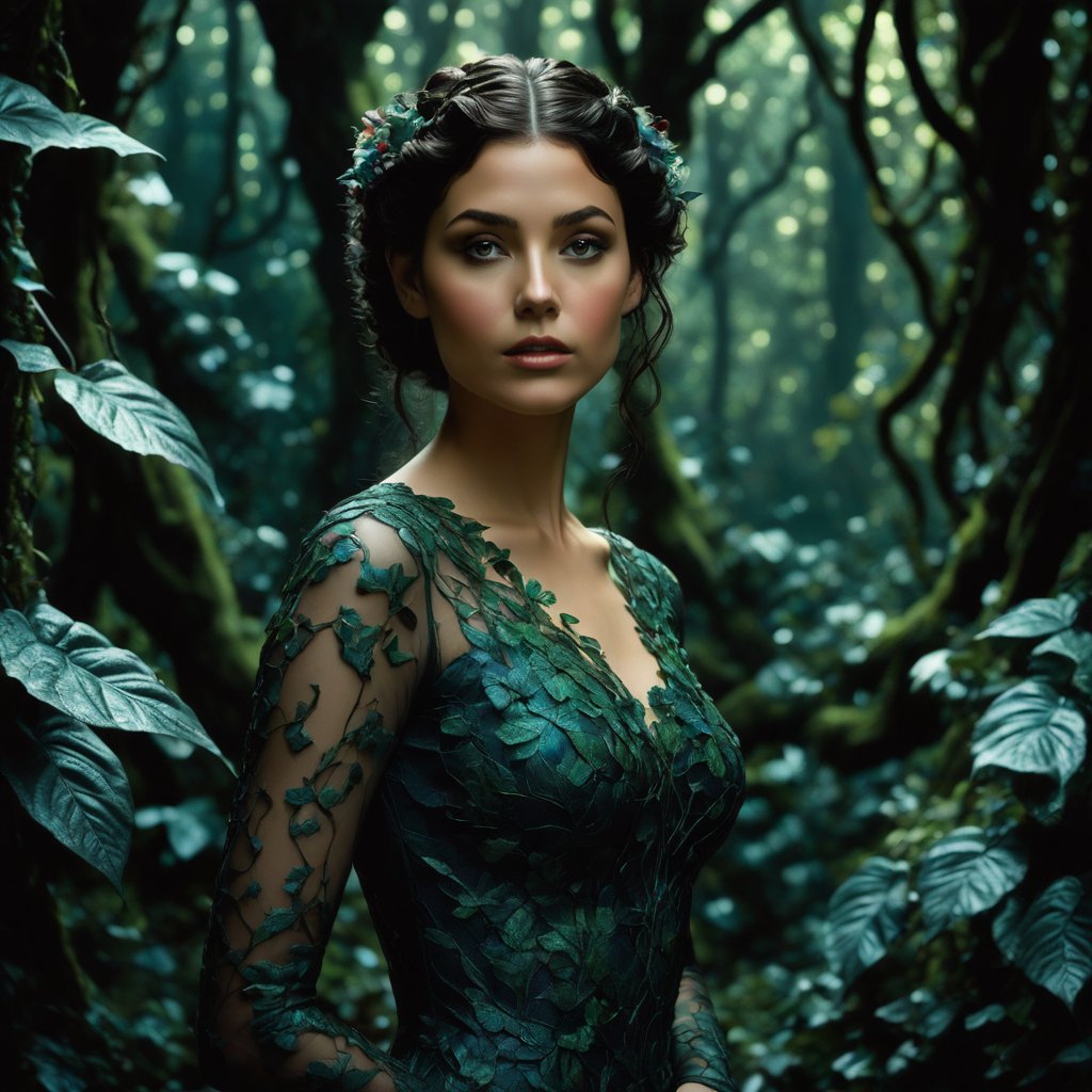 Enchanting Forest Nymph in a Leafy Gown