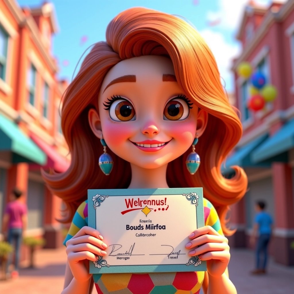 3D Animated Girl with Certificate of Achievement