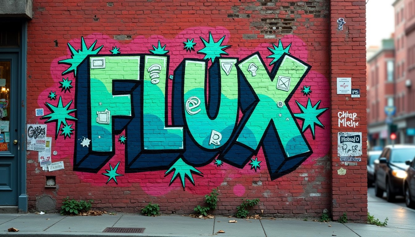 Vibrant FLUX Graffiti on Urban Brick Wall