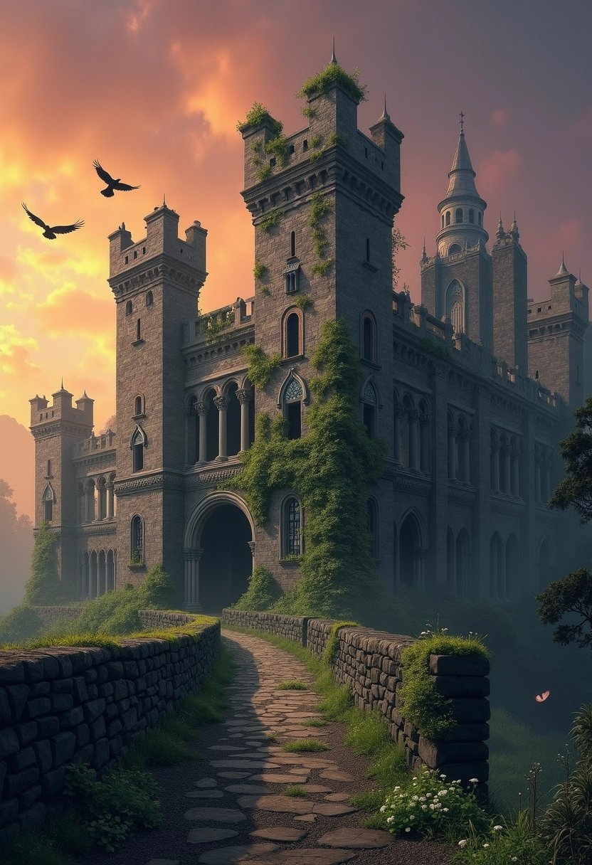 Sunset Sojourn A Fantasy Castle Amidst the Dusk