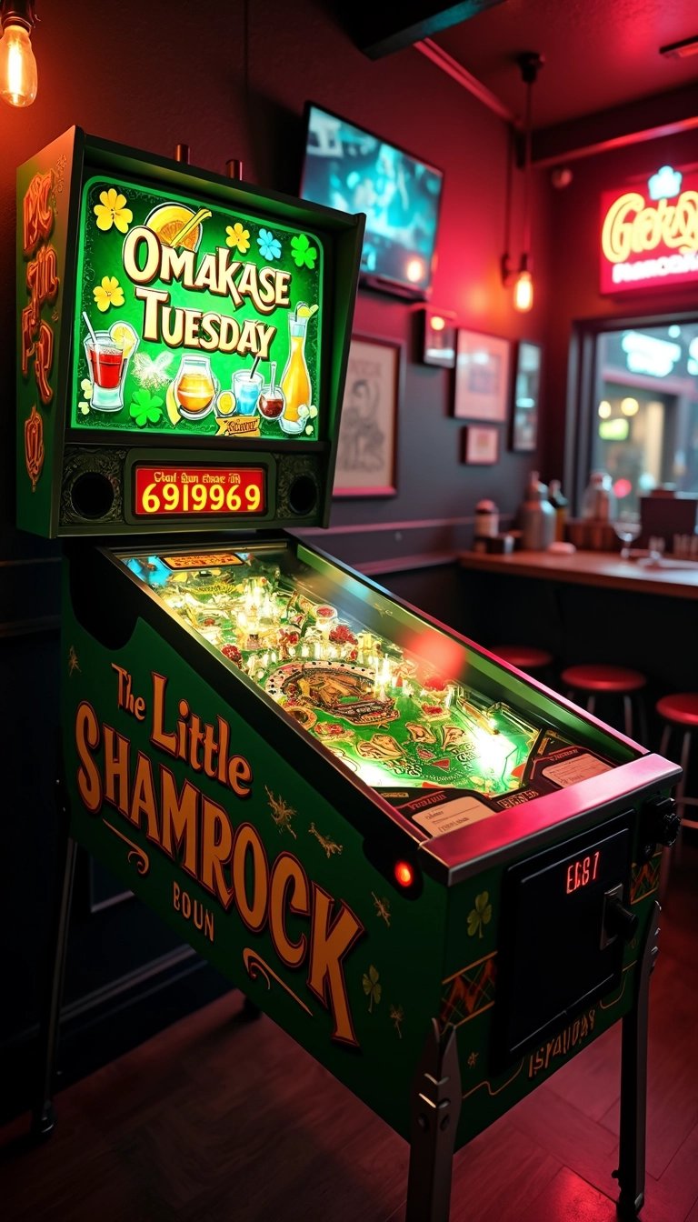 Omakase Tuesday" Pinball Machine at "The Little Shamrock" Bar