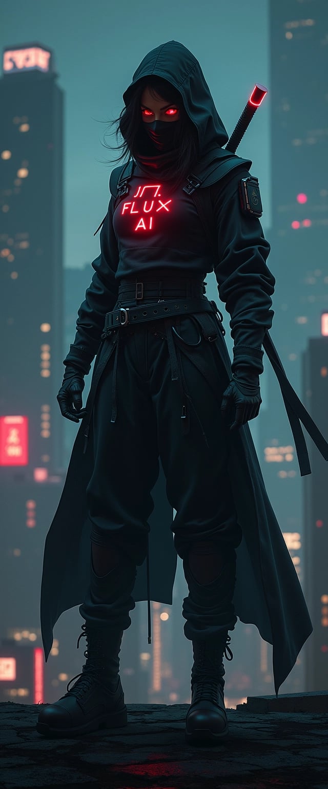 AIenhanced Cyber Ninja in a NeonLit Cityscape