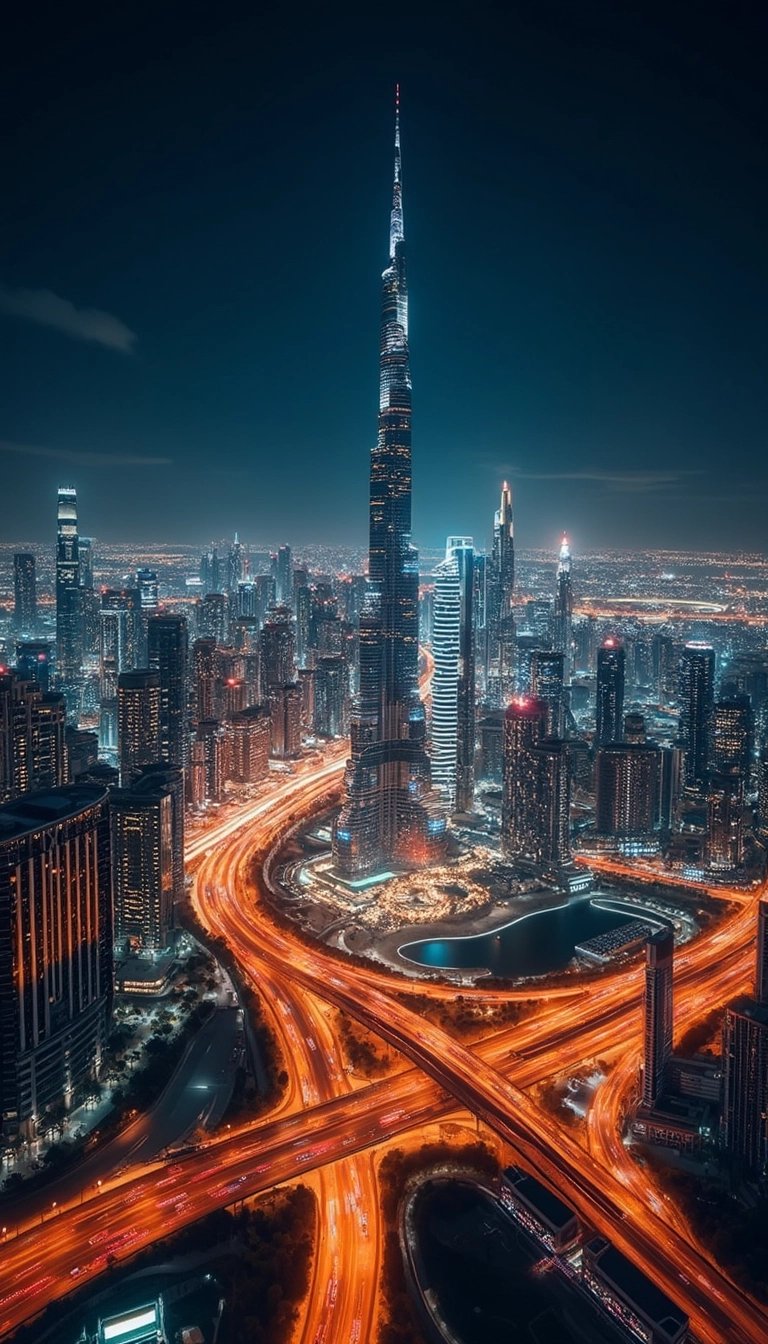 Burj Khalifa and Dubais Illuminated Urban Nightscape