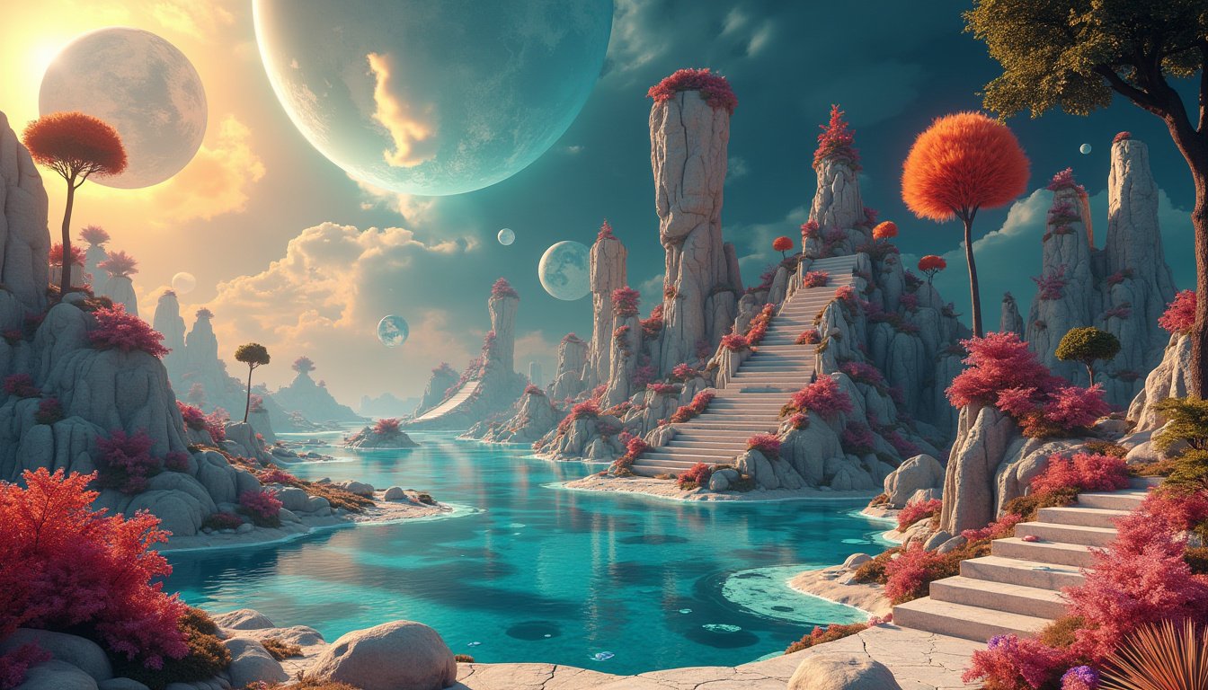 In the visually stunning and immersive style of a 3D render, a digital artwork captures the enigmatic and surreal nature of dreams. The piece features a dreamscape filled with floating islands, ethereal landscapes, and abstract shapes that defy the laws of physics. The hyper-realistic textures and lighting create a vivid and otherworldly atmosphere, while the complex geometry and imaginative design elements evoke the limitless possibilities of the human mind. The color palette is rich and vibrant, enhancing the dreamlike quality of the scene. This captivating 3D render encourages the viewer to explore the depths of their own subconscious and contemplate the nature of dreams and their connection to reality.


