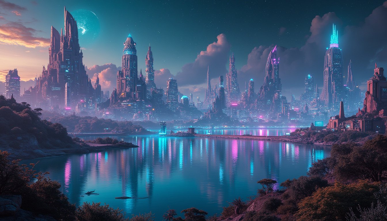 NeonLit Futuristic Megacityscape at Dusk