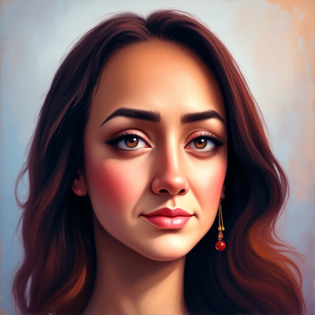 Digital Portrait of a Woman with a Cherry Earring