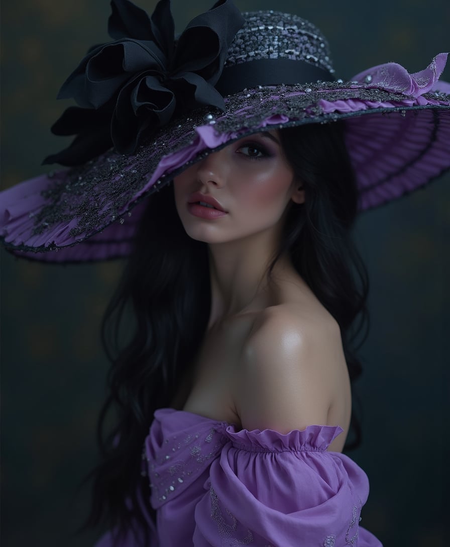 Elegant Lady in Lavender Hat and Dress