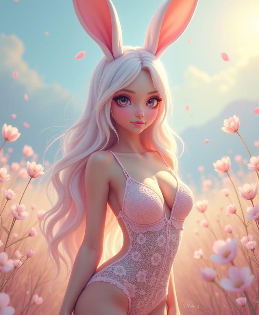 Elegant Bunny Girl in Floral Fantasy