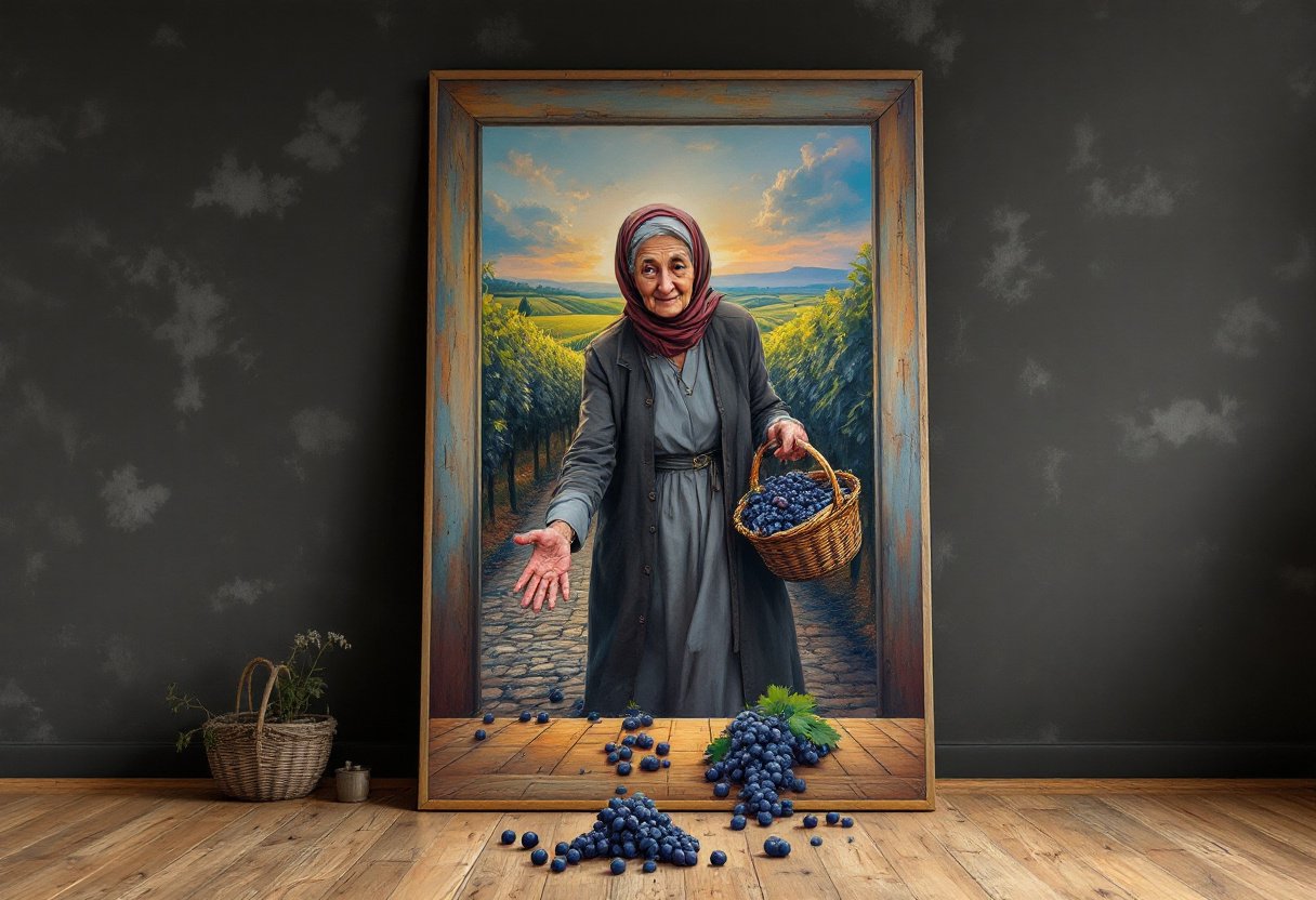 Woman with Basket of Grapes Painting