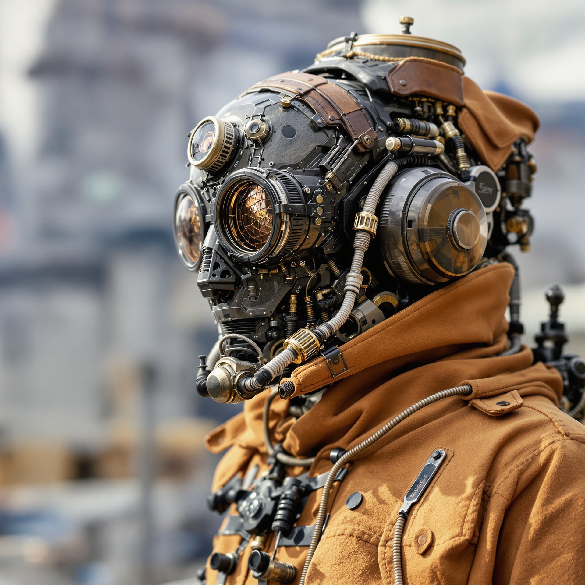 Steampunk Robot Head with Goggles and Mechanical Details