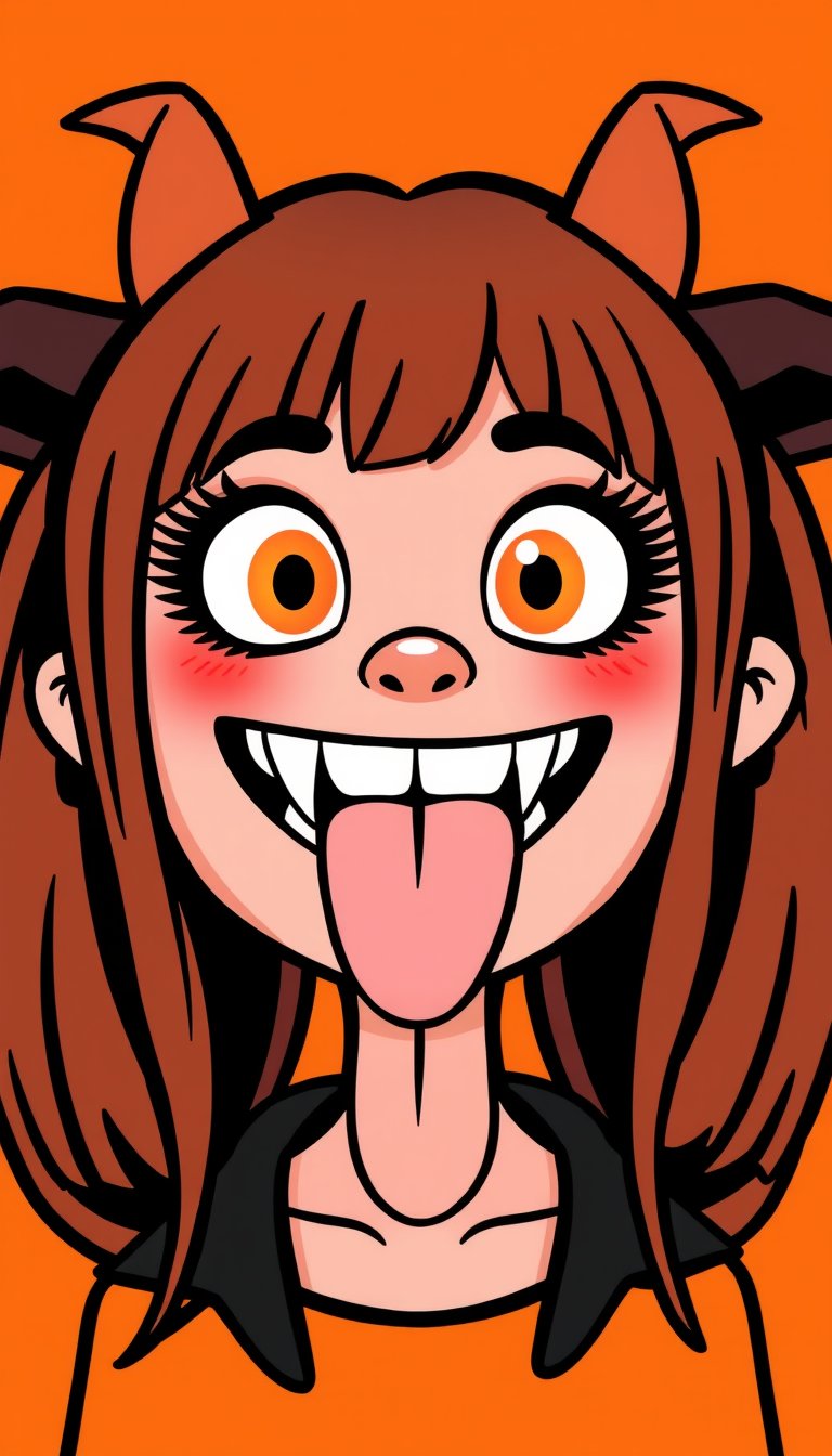 Cartoon Character with Red Hair and Tongue Out