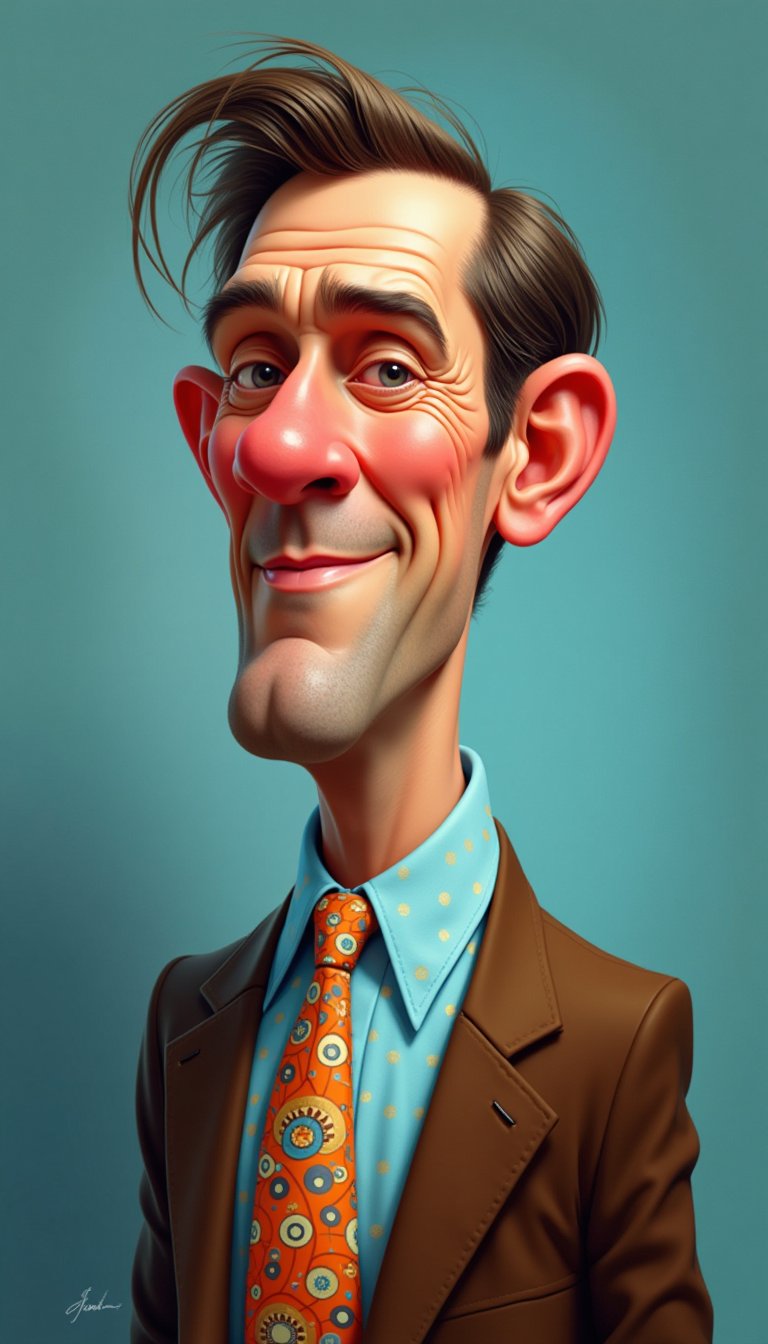 Stylized Illustration of a Man with a Colorful Tie and Suit