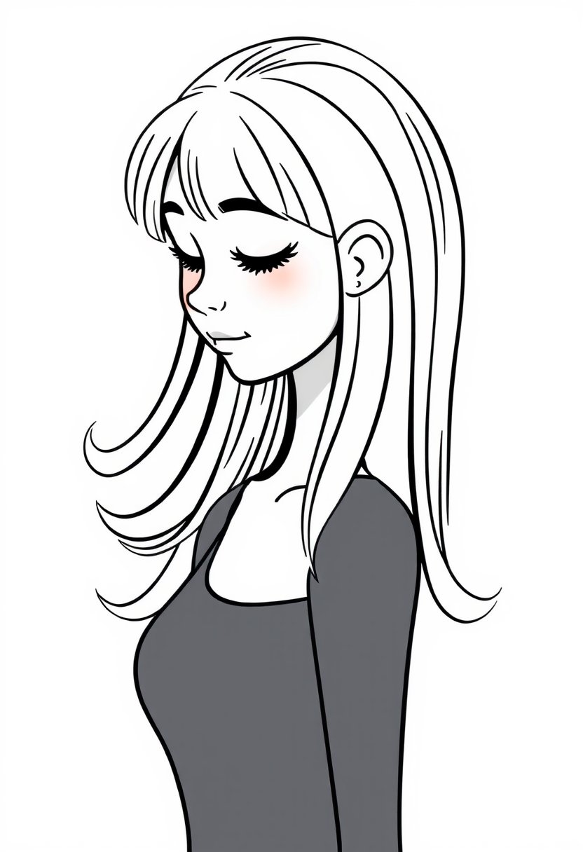 Stylish Cartoon Woman with Blonde Hair and Pink Blush