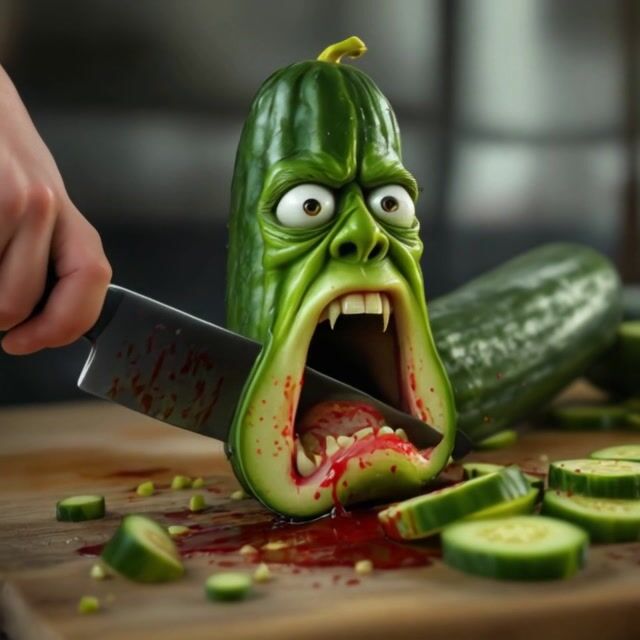 slicing up a cucumber on a cutting board