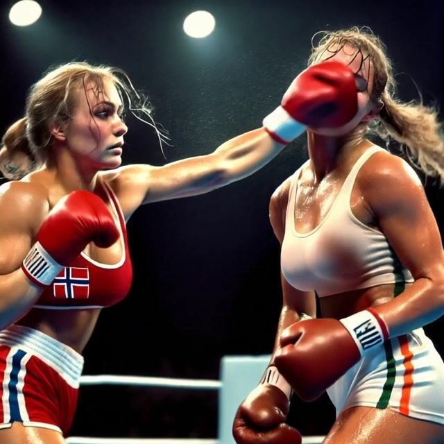 Two woman boxing.