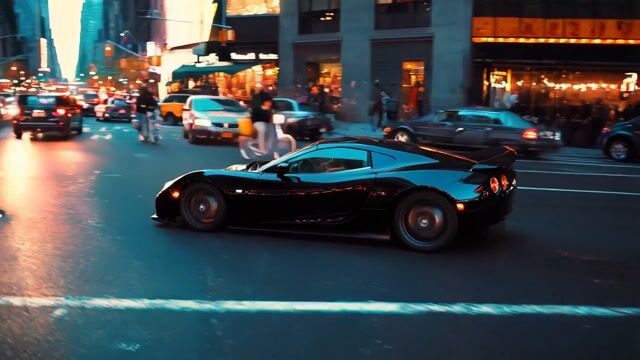 a car drifting through the busy streets of new york