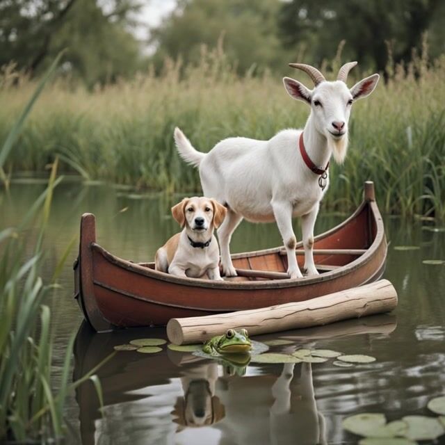 a goat in a boat