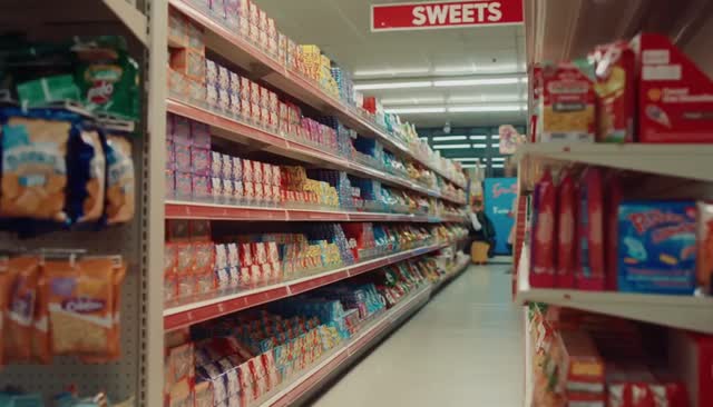 a thrilling action sequence of a woman trying to find her favorite candy. The candy wrapper is purple with a pixelated dragon and reads "Pixel Dojo". The woman says "Gotta have that pixel dojo candy"