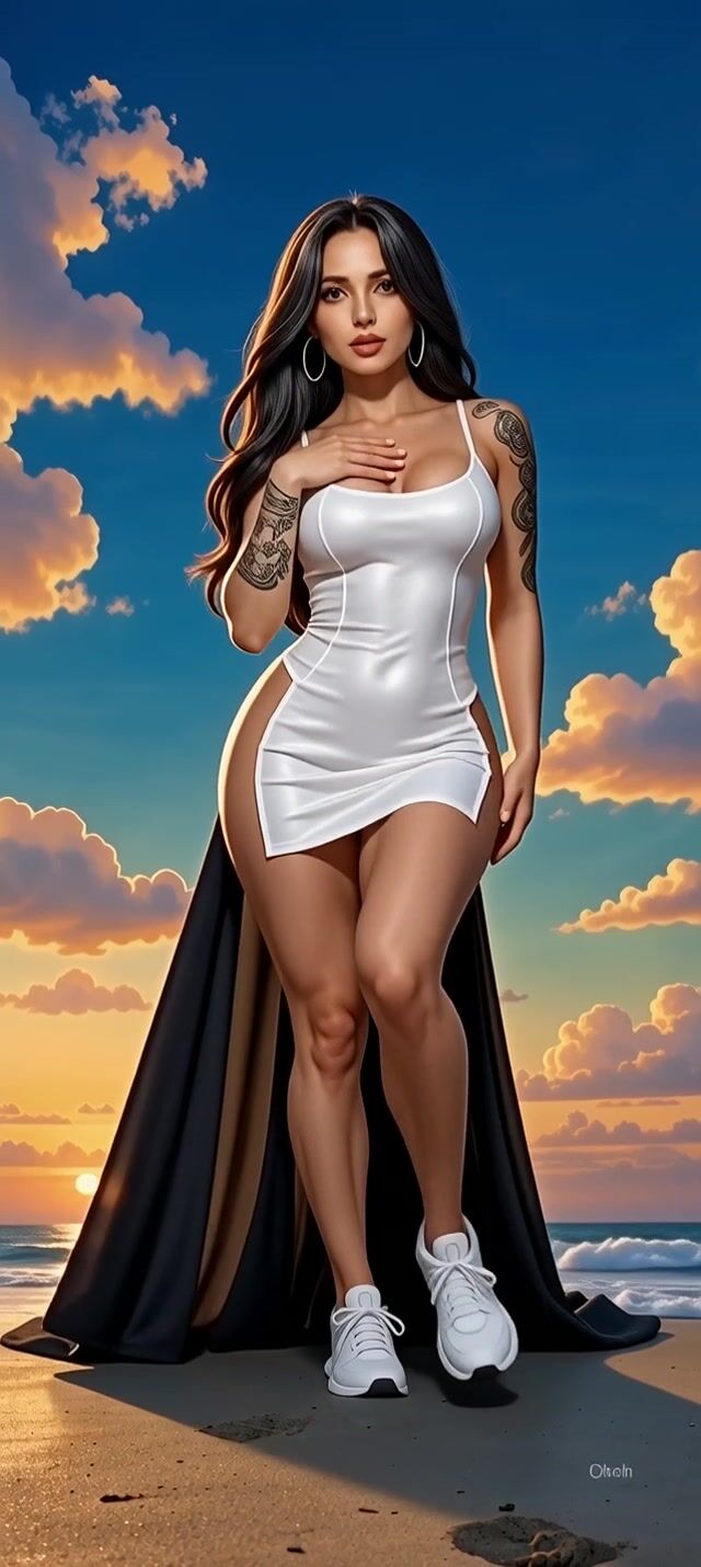 Drop dress to the floor showing her naked body