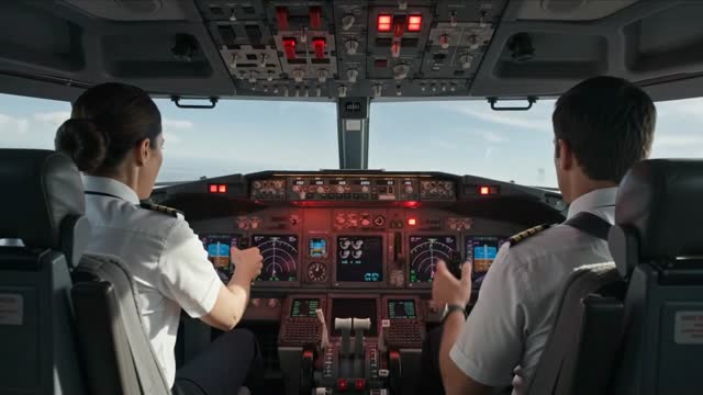 the airplane loses control and starts to dive, the woman is trying her best to correct the planes trajectory