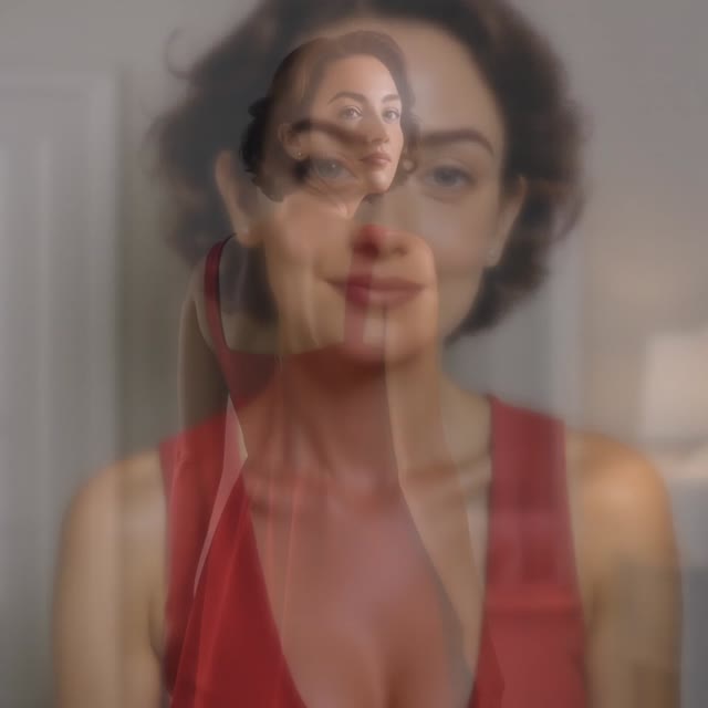 the woman exists her house, changes her dress and walks down the street