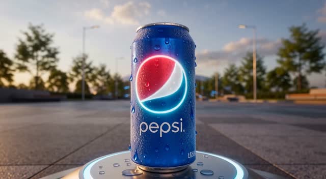 === Subject ===

Description: Cinematic ultra-close-up of a cold, frosty Pepsi can resting on a sleek futuristic pedestal in a minimal, high-tech urban plaza. The Pepsi logo subtly pulses with energy. Suddenly—the tab *clicks* open in slow motion. From the opening, streams of liquid light spiral out, transforming the environment. Skyscrapers animate with giant LED screens showing vibrant Pepsi visuals. A holographic stage emerges mid-air. Crowds materialize with augmented reality headsets, dancing. The ground becomes a glowing grid, syncing to the music beat. Drones release confetti and laser lights. The whole city shifts from stillness into a hyper-energetic Pepsi-fueled digital festival. No text.. Includes: Pepsi can (logo illuminated, condensation detailed), slow-motion can tab opening with light burst, liquid light spirals triggering environment change, LED skyscrapers animating Pepsi visuals, holographic concert stage assembling mid-air, AR dance crowd materializing and moving to the beat, glowing grid floor synced to music rhythm, drones releasing digital confetti and lasers, dynamic screen transitions showing Pepsi moments, virtual fireworks lighting up the sky
Action: Pepsi can in foreground, the whole futuristic city in full festival mode behind it, pulsing with light and music

=== Visual Details ===

Style: cinematic, dynamic, magical futurism
Mood: Pepsi, urban festival, futuristic party, city transforms, dynamic animation, holographic concert, hyper-realistic, cinematic, no text

=== Shot ===

Composition: starts ultra close on condensation dripping from the Pepsi can, zooms out and orbits as the cityscape transforms around it in real-time
Camera Motion: continuous chain reaction from the can opening—liquid energy flows, triggers rapid city transformation in dynamic, seamless time-lapse

=== Scene ===

Lighting: daylight fading into vibrant neon blues, reds, and purples—cyberpunk festival glow
Location: quiet futuristic plaza transforms into a high-energy city-scale holographic party