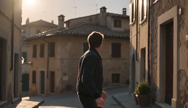 [Image1] defines the logo pattern, energy shapes, and color details. Do not use any background or other elements from the image.

Shot 1: Slow cinematic tracking shot following a young man in a black jacket walking alone down a narrow European cobblestone street on a sunny afternoon; he stops and slowly tilts his head upward as the camera tilts up to reveal a gigantic three-headed cobalt blue #1952F0 hydra rising behind old rooftops, blocking sunlight; ground trembles, roof tiles shake, birds scatter; <deep low-frequency rumble growing louder, powerful cinematic bass hit on hydra reveal>.

Shot 2: Fast backward handheld tracking shot on the man’s terrified face as he sprints down the narrow street; the cobalt hydra crawls across rooftops behind him, one head brightens its [Image1] [Image1] glowing @Image1 forehead pattern and fires a huge wave of orange fire that explodes meters behind him; <heavy breathing, rapid footsteps, rising heartbeat, thunderous ROOOAAARRR, WHUMMMMM energy charge, BOOOOM explosion, shattering glass and stone>.

Shot 3: Over-the-shoulder shot of the man reaching a tall stone wall dead-end; he stops and turns as all three hydra heads lower toward him, glowing [Image1] energy spreading across their necks while orange fire builds in their mouths; blue-orange light flickers across his face; <heartbeat THUMP THUMP THUMP, WOOOOOMMMMM charge>.

Shot 4: Extreme close-up on the man slowly raising his wrist where a glowing cobalt blue [Image1] logo appears; the hydra abruptly stops, all heads freeze then slowly lower toward him in recognition; his fear fades; <energy charge cuts to SILENCE, single clean TING chime, deep calm growl>.

Cinematic live-action style, rich detail, natural color, soft golden-hour lighting with dramatic blue-orange contrast, photorealistic textures. Keep it subtitle-free, avoid generating any text or subtitles. Do not generate a logo. Do not generate a watermark. Throughout the video, characters with completely identical appearance, clothing, and accessories are prohibited. Keep only a single corresponding character in the same frame.