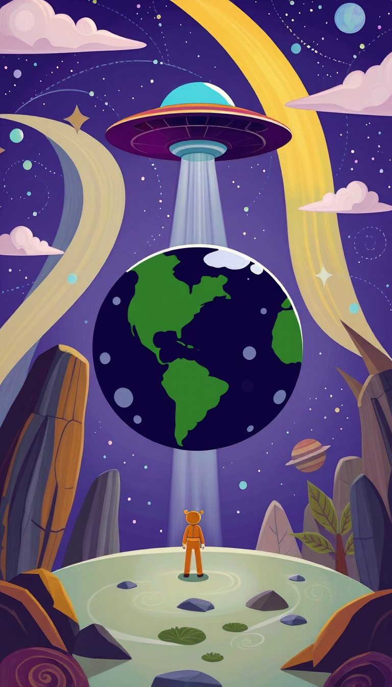 ufos visit planet Earth, cartoon