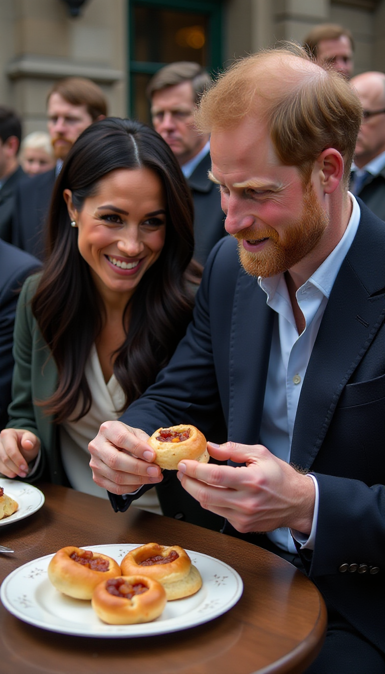 meghan markle and prince harry eating pork pies