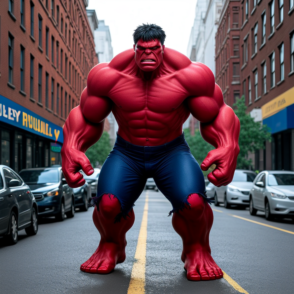 Red hulk in a philly street.