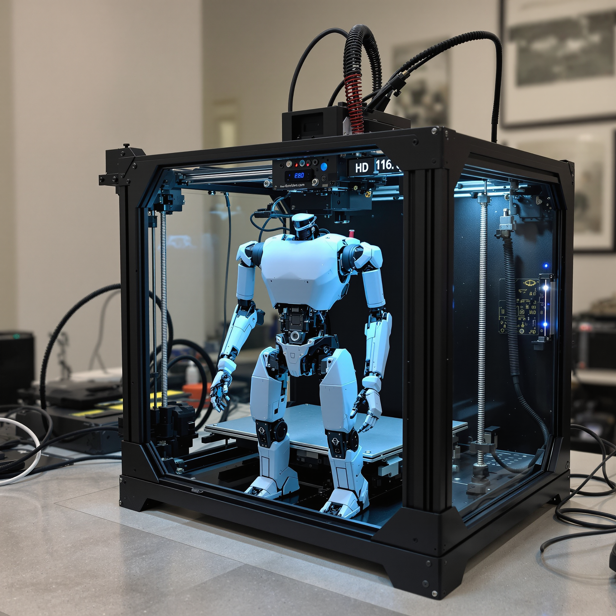a 3d printer printing a humanoid robot