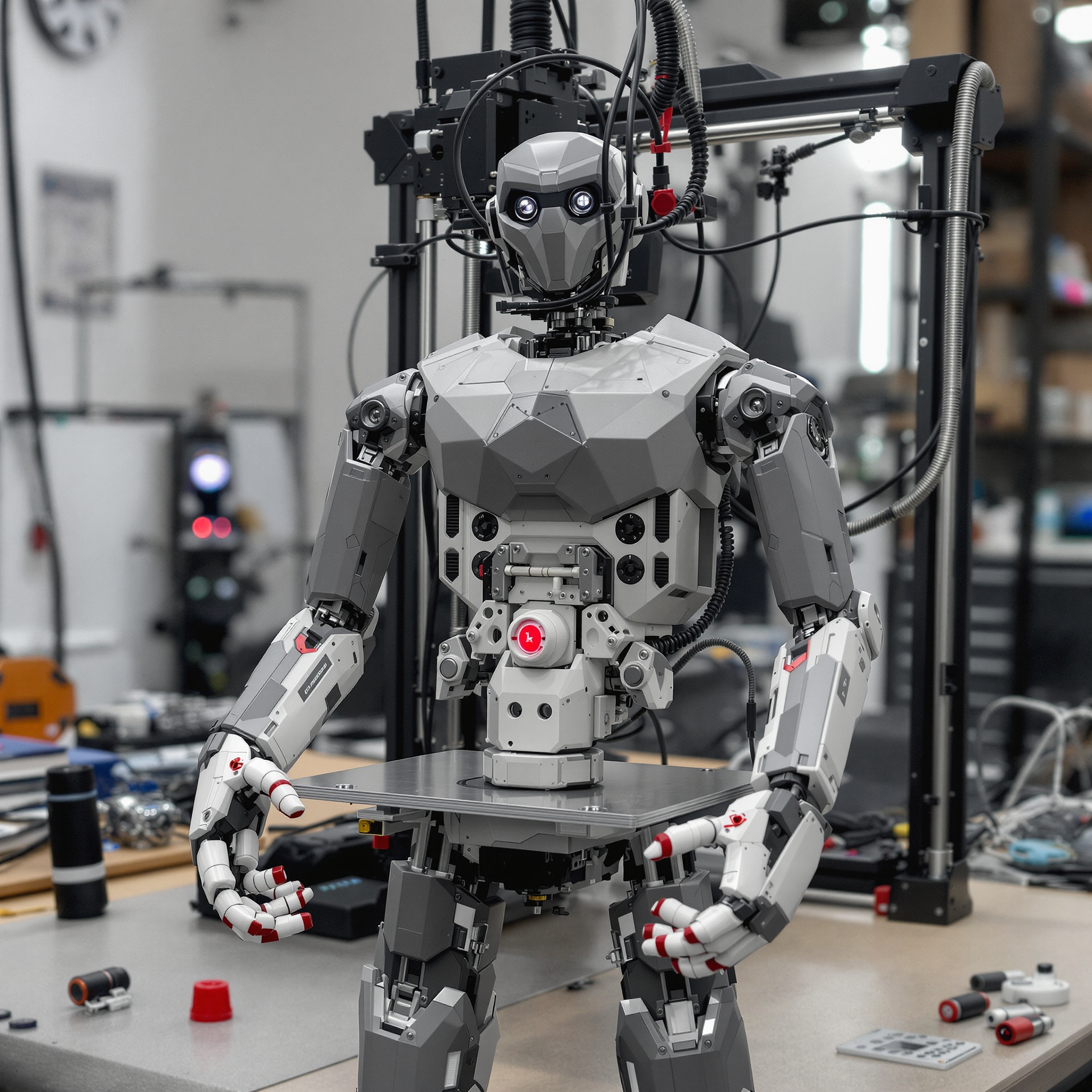 a 3d printer printing a humanoid robot
