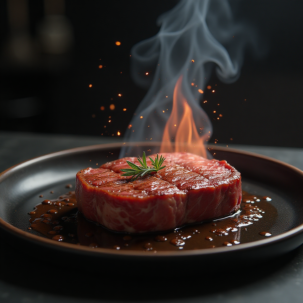 AI-generated image: Flaming Steak Perfection