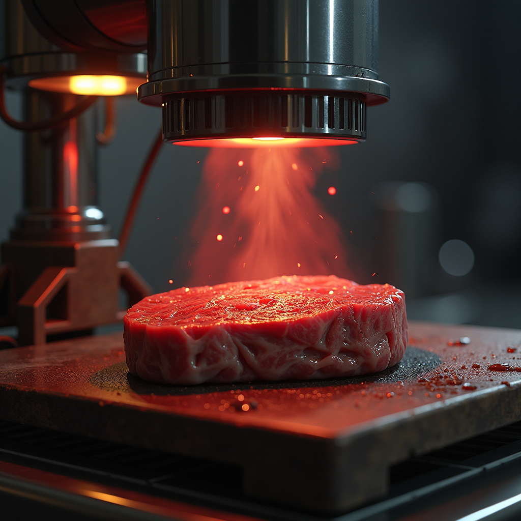 an atomic replicator creating a delicious steak