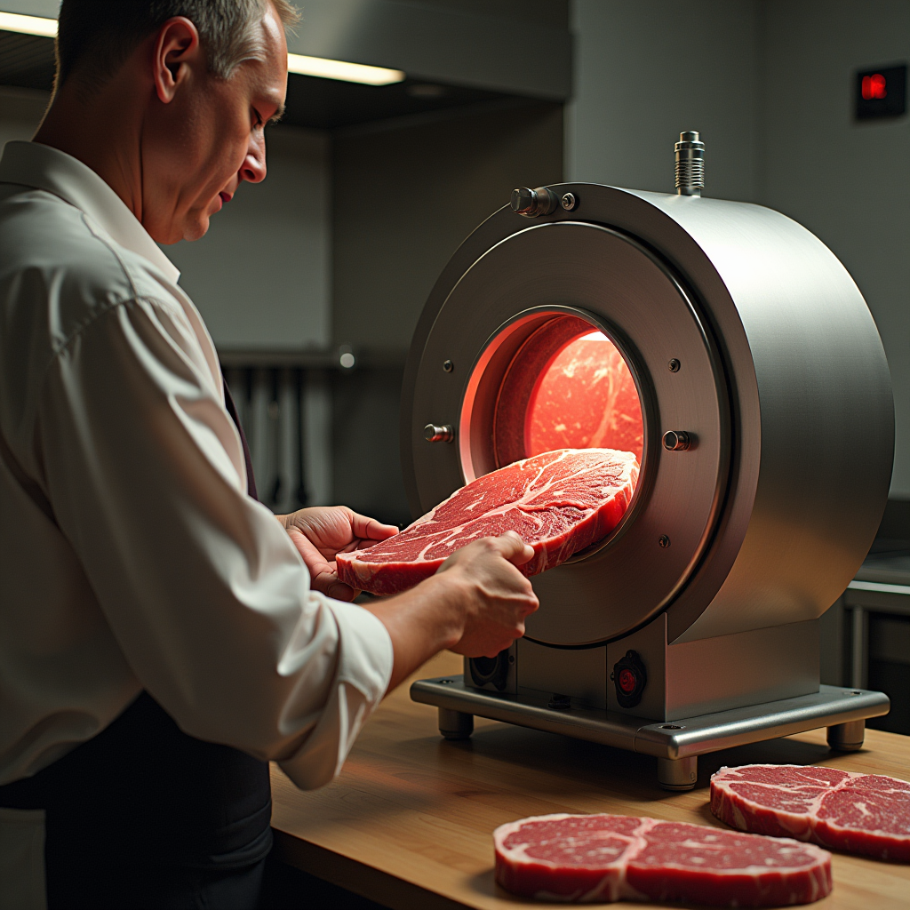 an atomic replicator creating a beef wellington