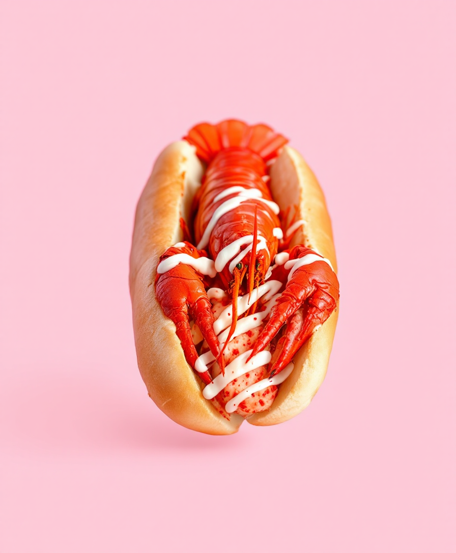 a lobster roll with a live lobster in it