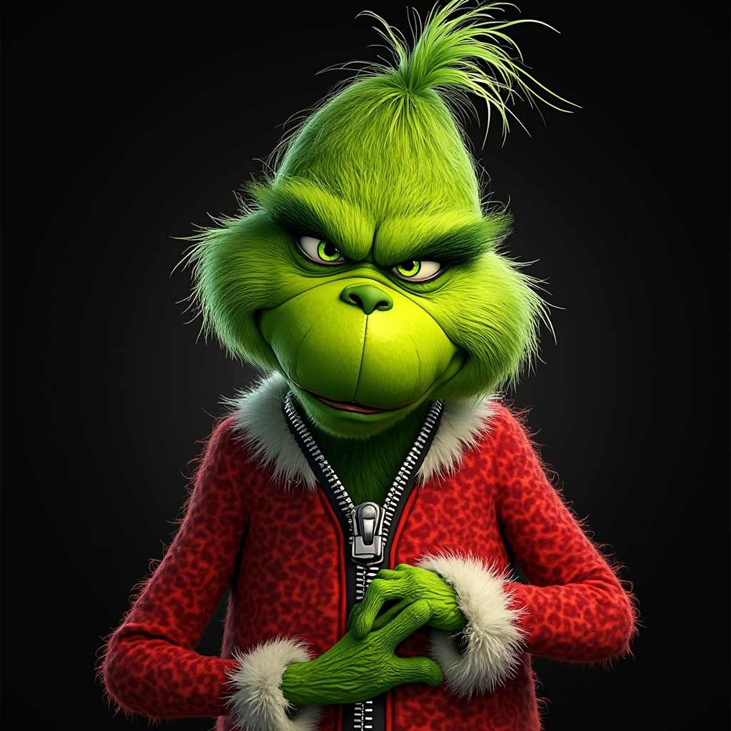 CGI image of the Grinch's head inside of an opening zipper with his hand on the zipper pull at the bottom. The text 'Eww People' in a Green Dr. Suess font is written. solid black background.