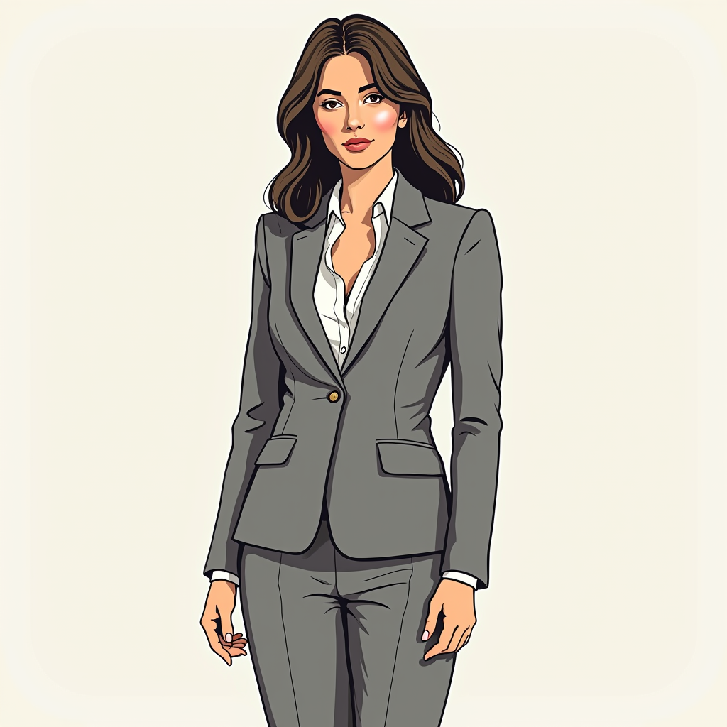 TOKONIA woman illustration wearing a grey fitted suit