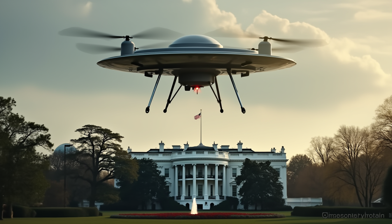 Flying DOJ ((huge drone/ufo)) over White House in Washington D.C. with a radiation sniffer on the bottom