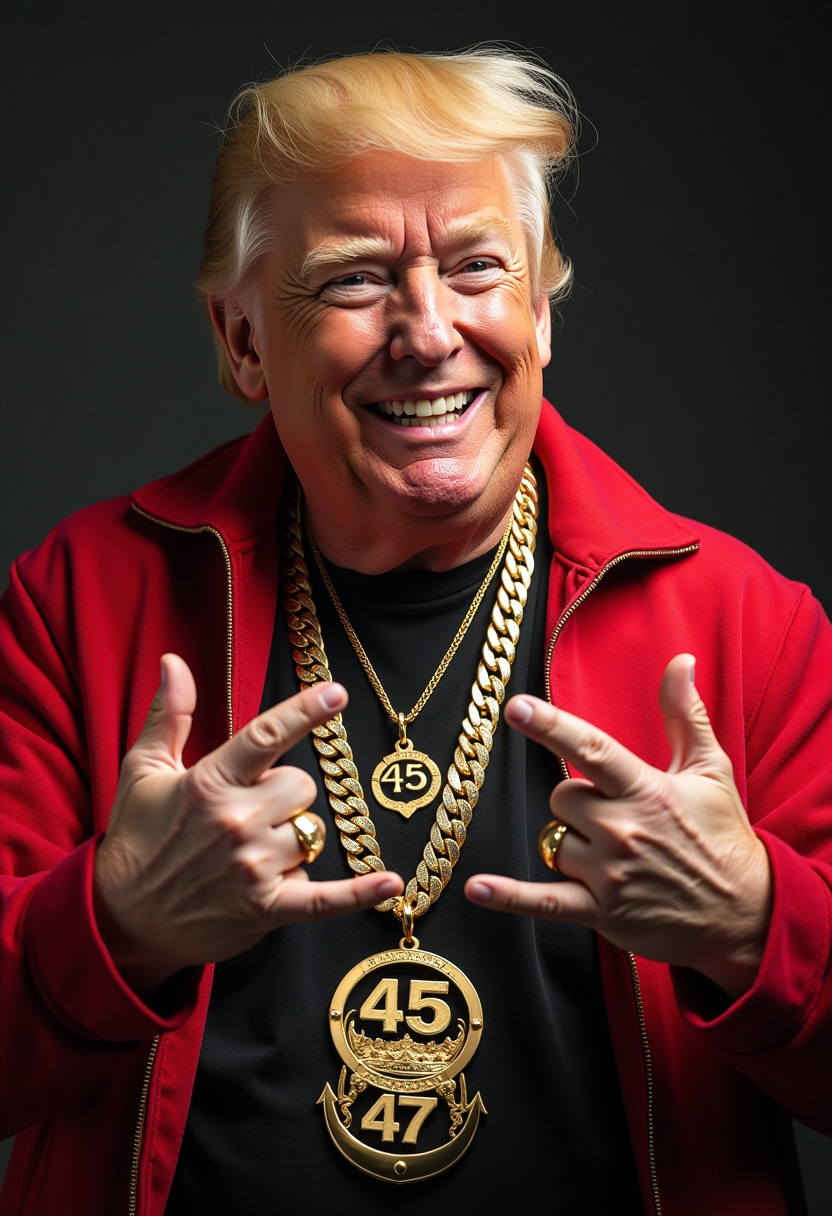 Example: Create image of Donald Trump dressed up as a rapper