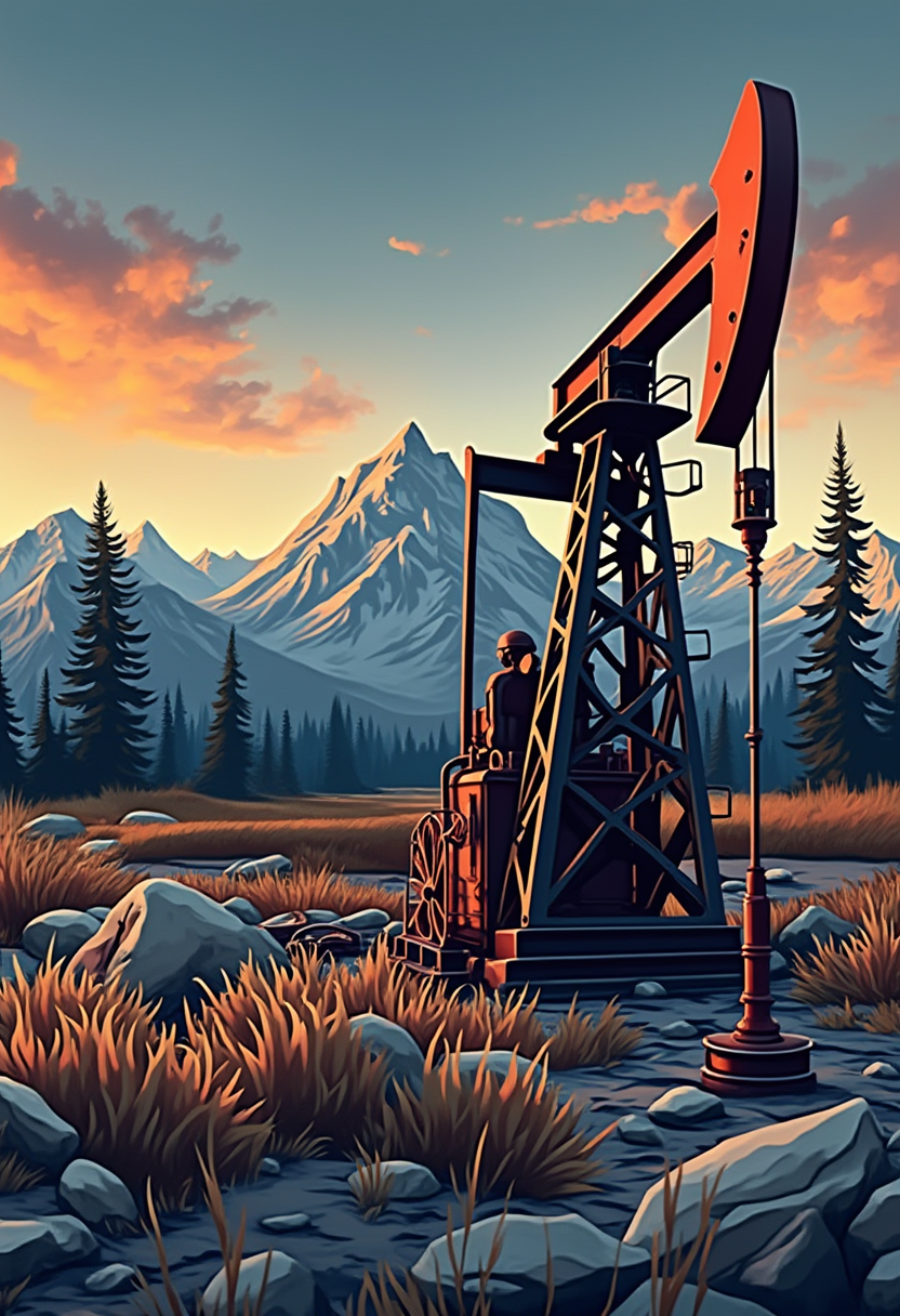 Create a logo with the words "I SUPPORT ALBERTA OIL AND GAS" with a gas rig and Alberta Rockies in the background 3d raised