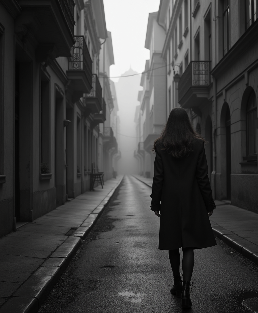 4K 35mm lens, high contrast black and white image, low-key lighting, eerie atmosphere, unsettling details,, deep shadows, dramatic effect, timeless elegance, outside a city, vibrant emotional wallpaper.